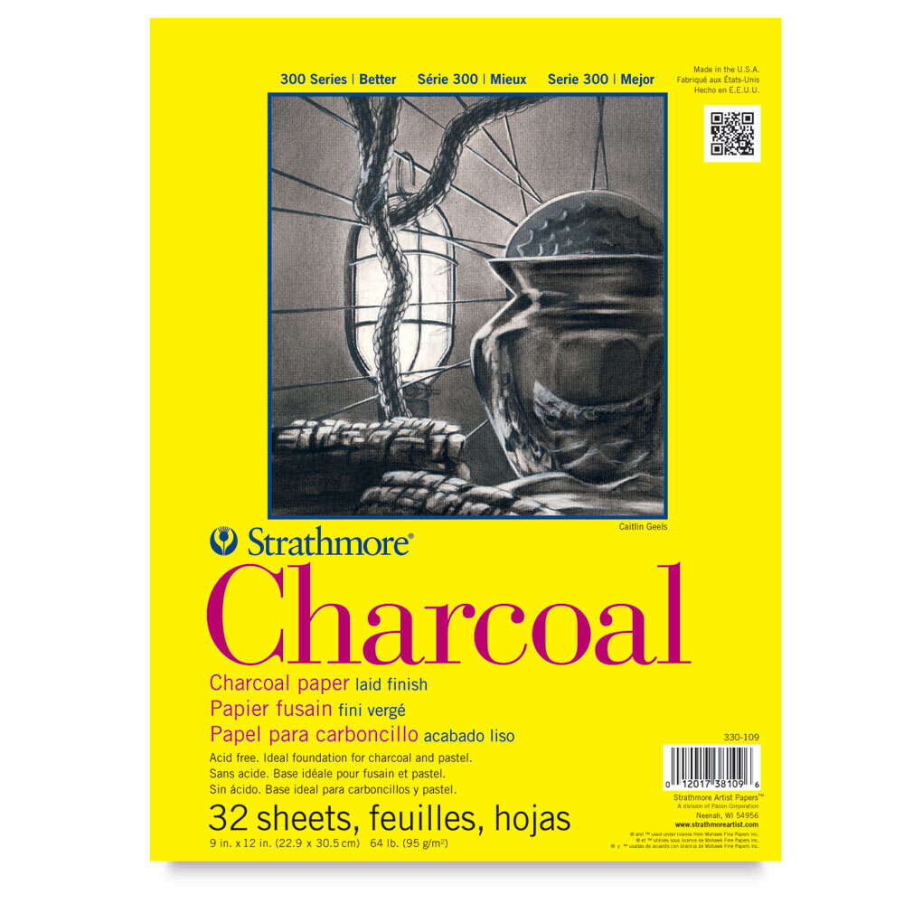 STRATHMORE 300 Series Charcoal Pad - 9&quot; x 12&quot;, Glue Bound, 32 Sheets, 64 lb