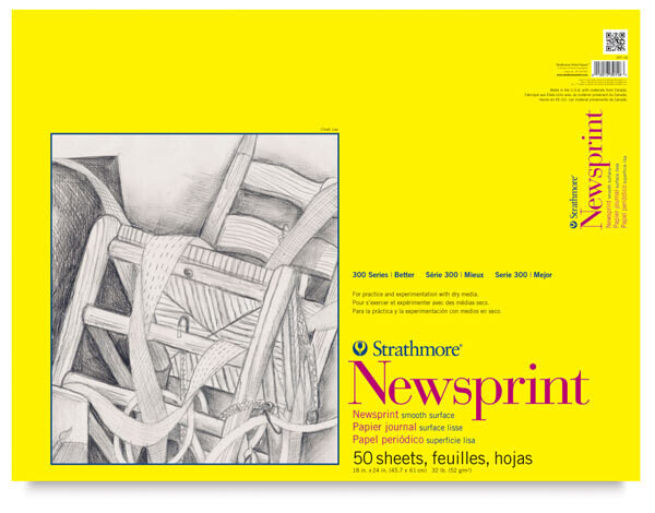 STRATHMORE 300 Series Newsprint Pad - Smooth, 50 Sheets, 18" x 24"