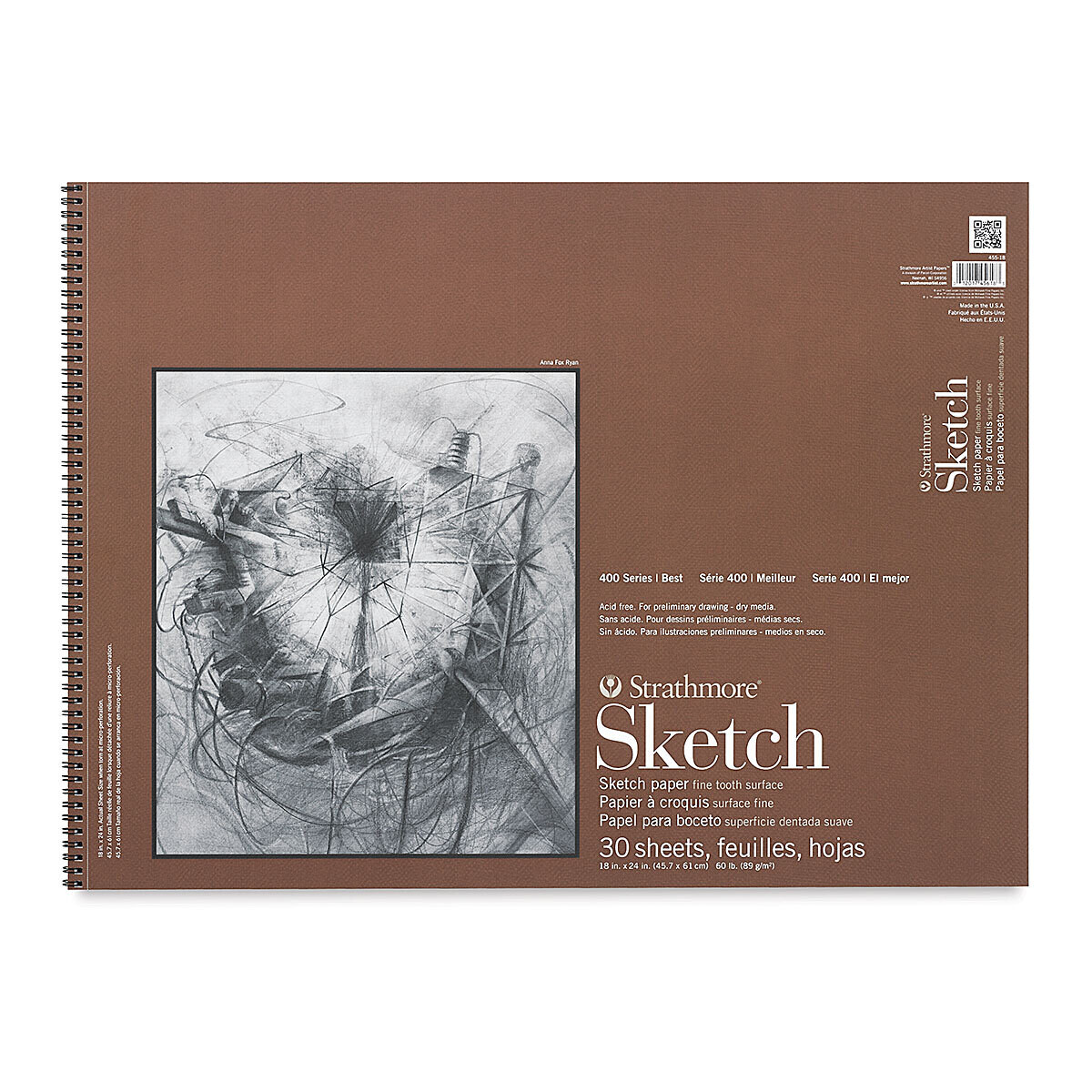 STRATHMORE 400 Series Sketch Pad - 18&quot; x 24&quot;, Spiral Bound, Top, 30 Sheets