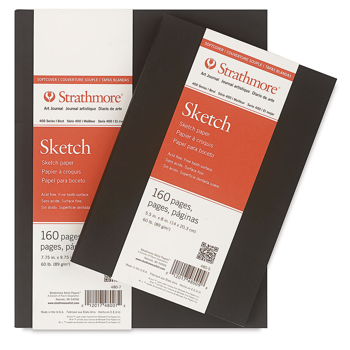 STRATHMORE 400 Series Sketch Artist Journal - 8&quot; x 5-1/2&quot;, White, 60 lb, 160 Pages