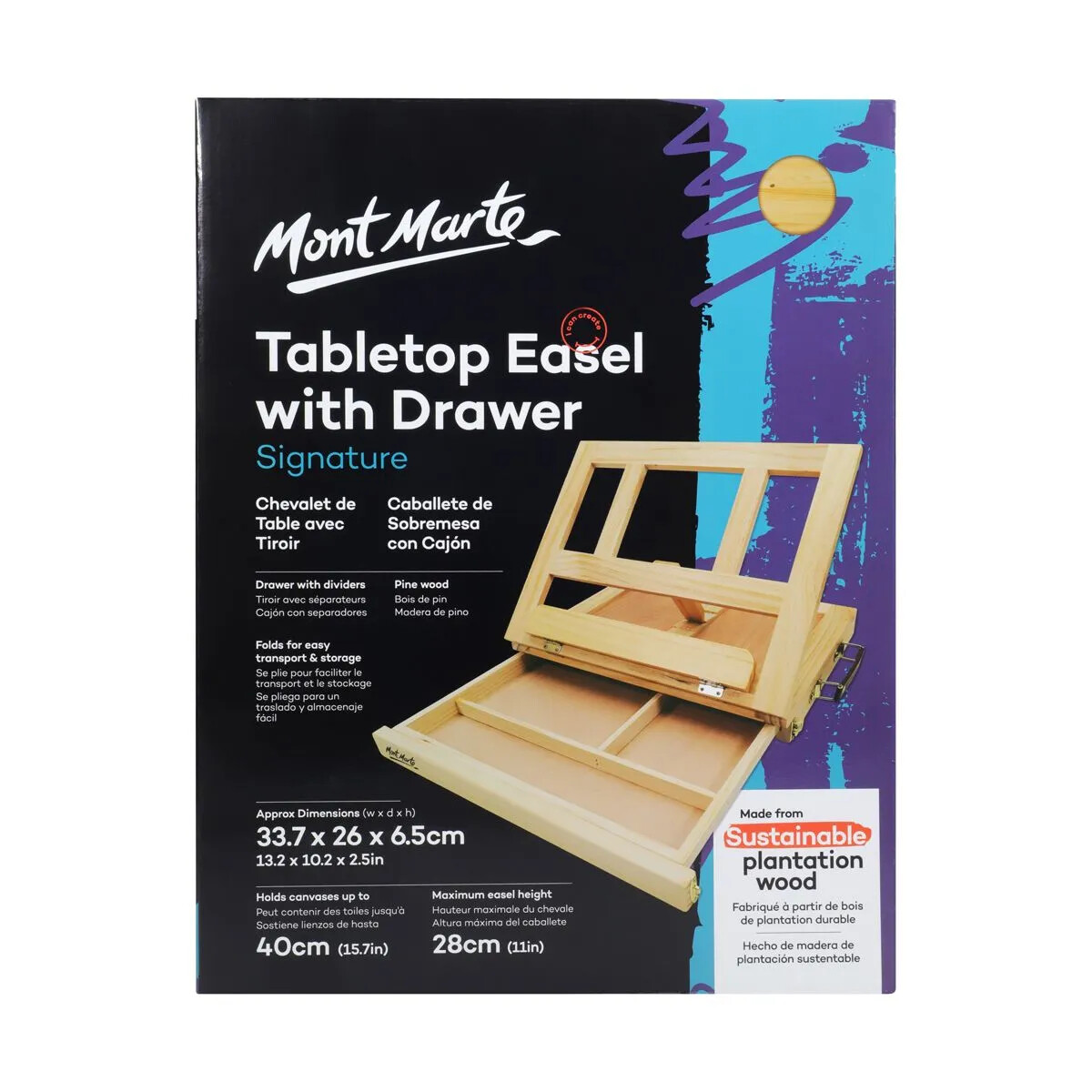 MONT MARTE Table Easel w/Drawer - Pine
