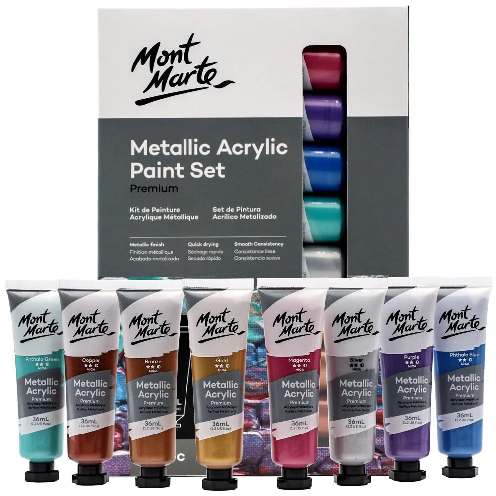 MONT MARTE Metallic Acrylic Paint Set 8pc x 36ml