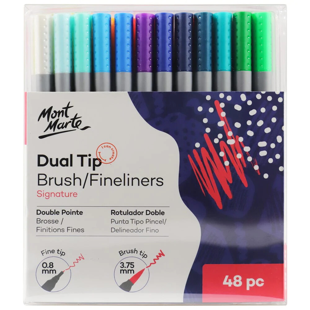 MONT MARTE Dual Tip Brush/Fineliners 48pc Tri Grip