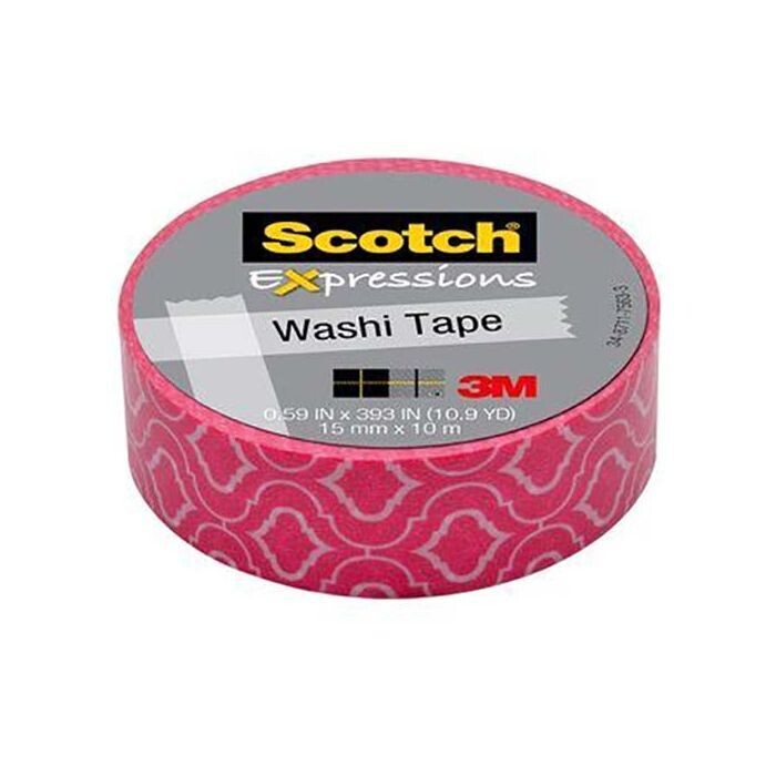 Scotch® Expressions Washi Tape, 5/8&quot; x 393&quot;, Pink Quatrefoil