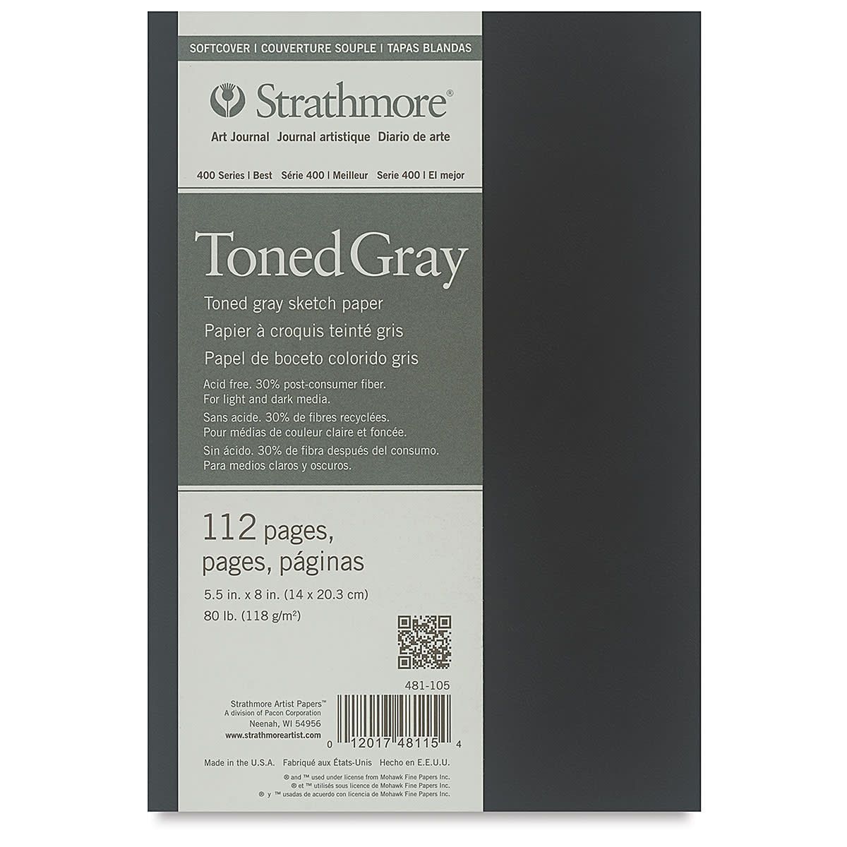 STRATHMORE 400 Series Softcover Toned Sketch Artist Journal - 8" x 5-1/2", Gray