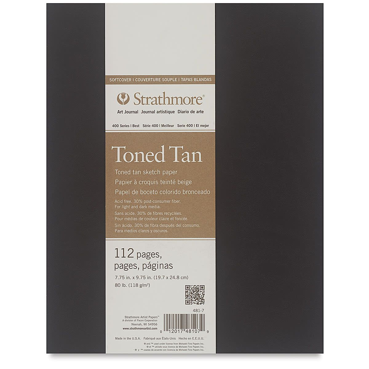 STRATHMORE 400 Series Softcover Toned Sketch Artist Journal - 9-3/4&quot; x 7-3/4&quot;, Tan, 80 lb, 112 Pgs