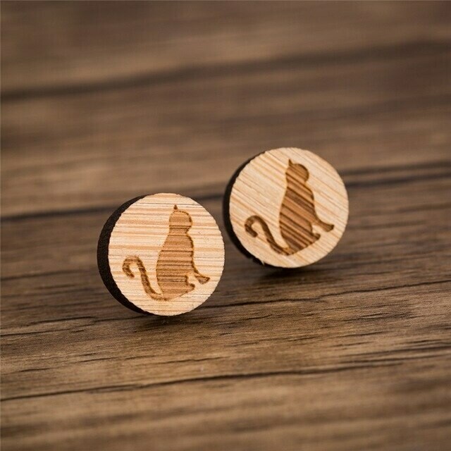 Wooden Cat Earrings