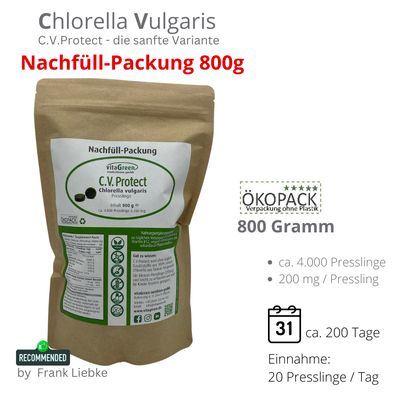 NACHFÜLL-PACK Chlorella Vulgaris 800 Gramm NACHFÜLL-PACK Chlorella Vulgaris 800 Gramm