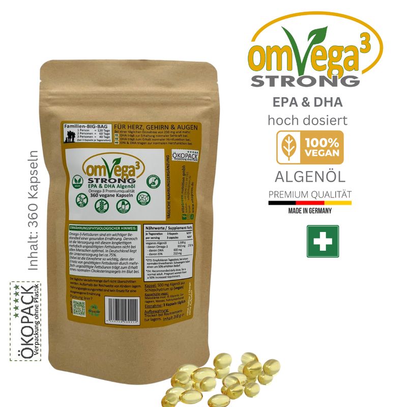omVega3 STRONG (360 capsules d'huile d'algues)