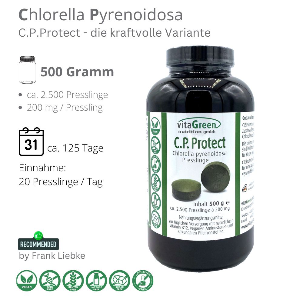 Chlorella PYRENOIDOSA (C.P.Protect) Chlorella PYRENOIDOSA (C.P.Protect), Größe: 500 Gramm (= 198,00 € / KG)