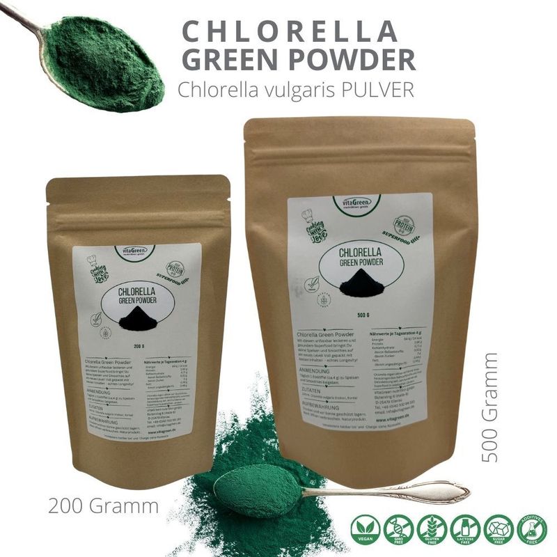Chlorella Green Powder (Poudre de C.vulgaris, Qualité Thérapeutique)
