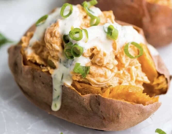 Buffalo Chicken Stuffed Sweet Potato