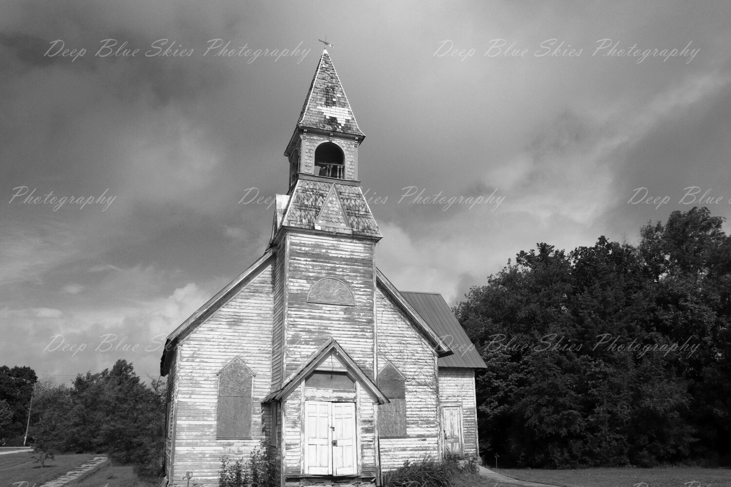 Old Time Church in Black and White
