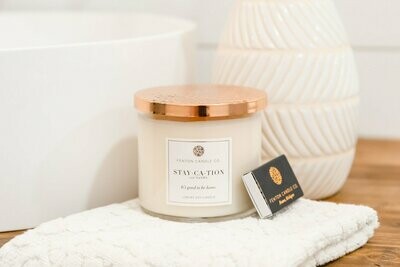 Luxury 15 oz Wooden Wick 100% Soy Candle with Hammered Copper Lid