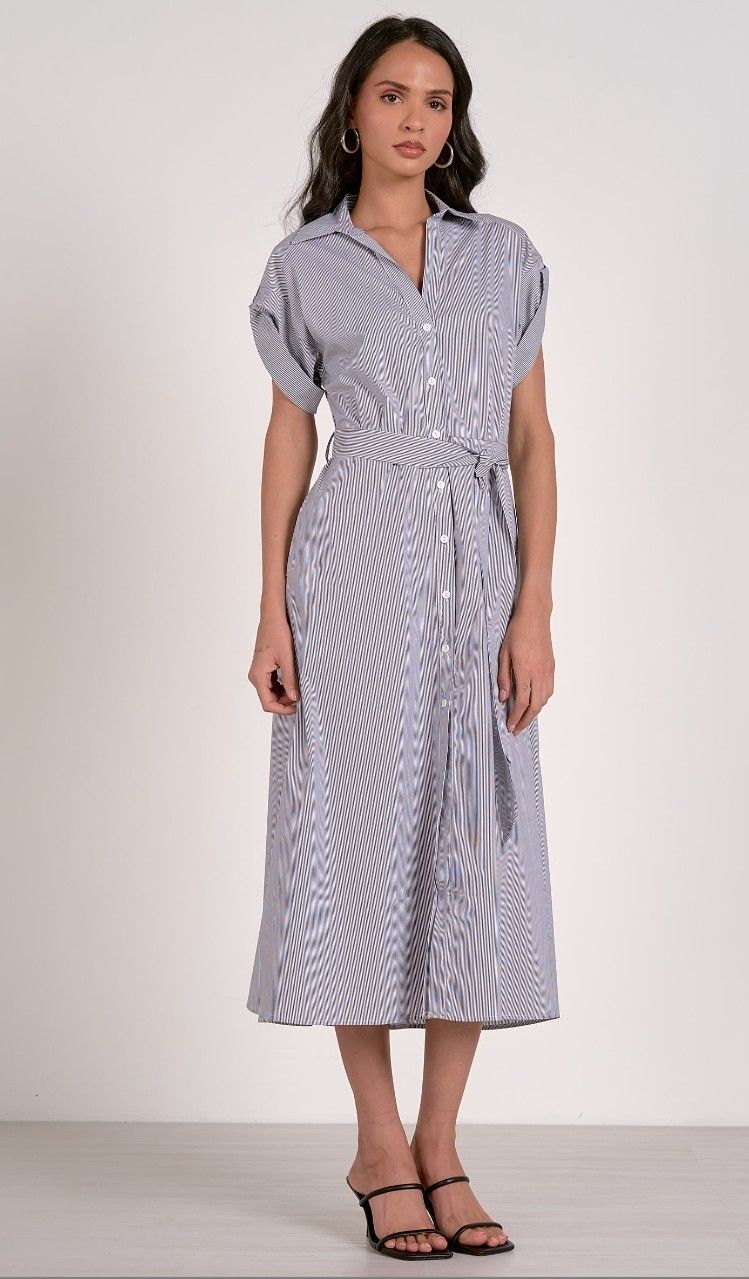 Elan Tie Waisted Striped Midi Dress
