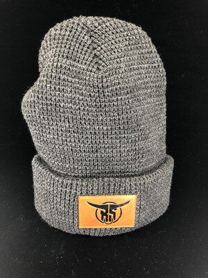 Charcoal Leather Logo Patch Waffle Beanie