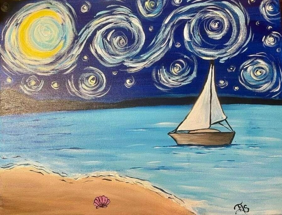 Starry Night Over Frenchman's Bay Paint and Sip With Zoom Option Starry Night Over Frenchman's Bay Paint and Sip With Zoom Option