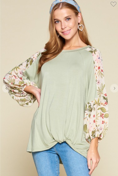 Floral Chiffon Peasant Sleeves Top Floral Chiffon Peasant Sleeves Top