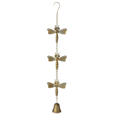 Dragonfly Bell Chime Gold Patina Iron
