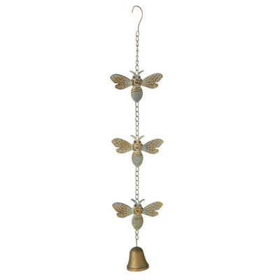 Bumble Bee Bell Chime Gold Patina Iron