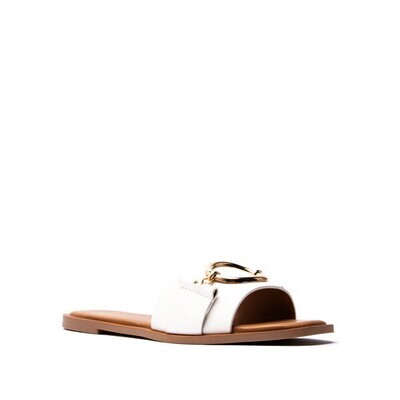 Slide Sandals With Gold Hardware - White