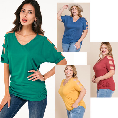 Cut Out Sleeve V Neck Top - 3 Colors
Sizes Sm-3X