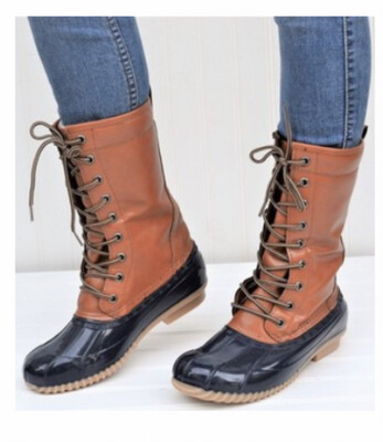 Navy Lace Up Rainy Weather Duck Boots