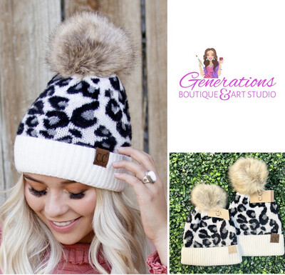 CC Leopard Pom Beanie - Mommy and Me Available!