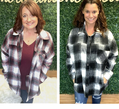 Oversized Plaid Shacket With Pockets - 2 Colors
Sm-3X