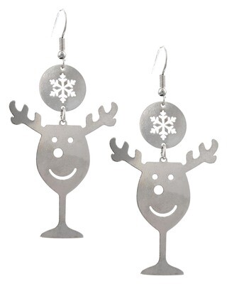 Christmas Reindeer Metal Dangle Earrings -  Gold and Silver