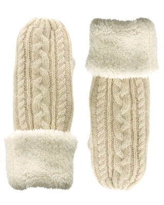 Wool Cable Knit Mittens - Fur Lined - 2 Colors
