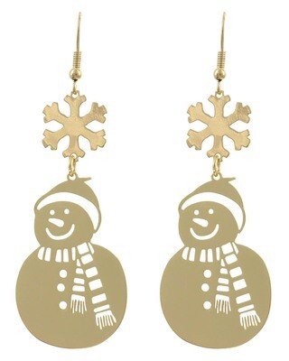 Snowman Metal Dangle Earrings- Gold and Silver Snowman Metal Dangle Earrings- Gold and Silver