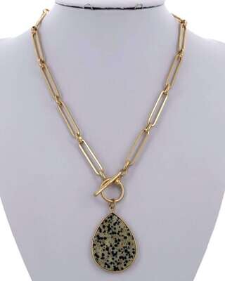Stone Pendant Paper Clip Chain Necklace