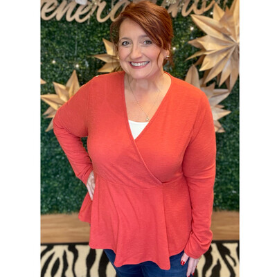Coral Rust Plus Size Baby Doll Top
Sizes 1X-3X