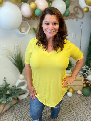 V Neck Hi Low Hem Tee - Yellow V Neck Hi Low Hem Tee - Yellow