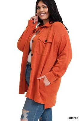 PLUS Oversized Soft Shacket With Pockets - Copper
