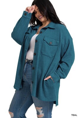PLUS Oversized Soft Shacket With Pockets - Teal
