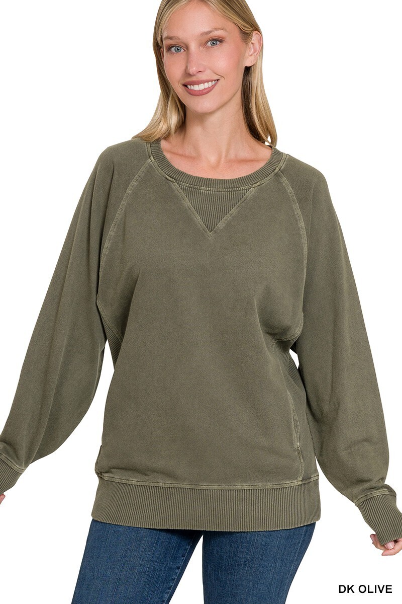 French Terry Sweatshirt With Pockets - Dark Olive French Terry Sweatshirt With Pockets - Dark Olive