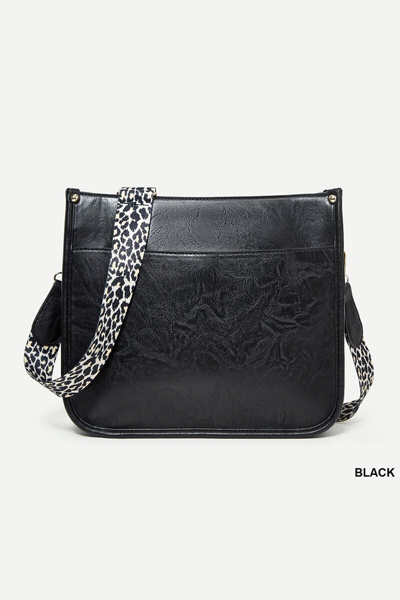 Leopard Strap Cross Body Vegan Leather - Black
