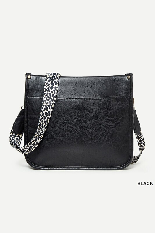 Leopard Strap Cross Body Vegan Leather - Black
