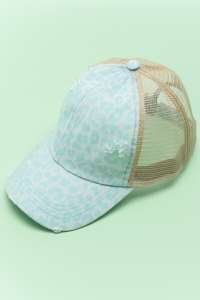 Distressed Leopard Baseball Cap - Mint
