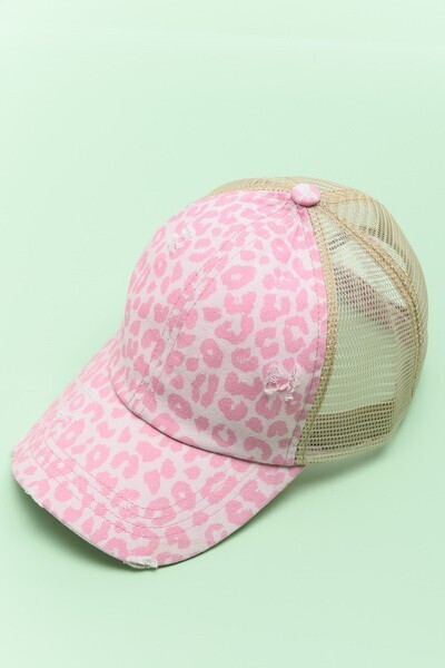 Distressed Leopard Baseball Cap - Pink

