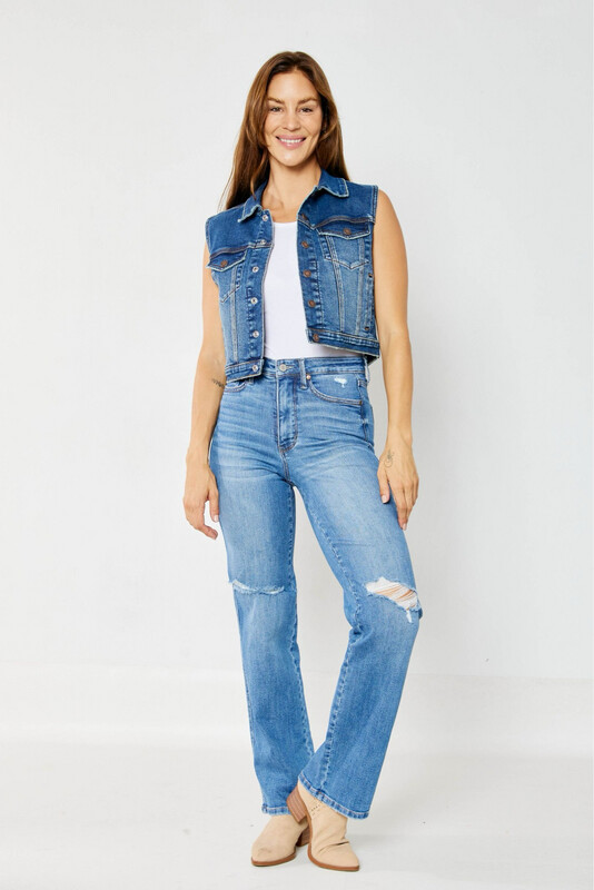 JUDY BLUE - High Waist Tummy Control Destroyed Knee Straight
