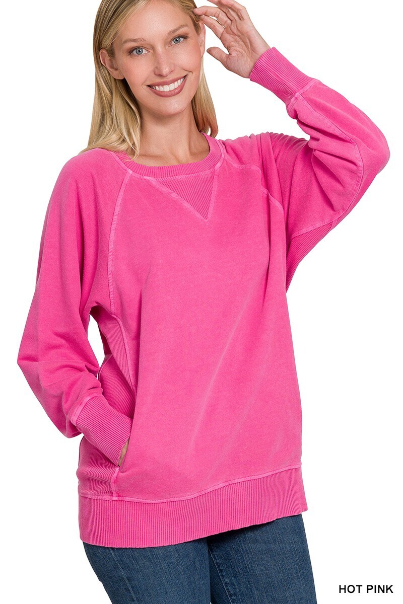 French Terry Sweatshirt With Pockets - Hot Pink

