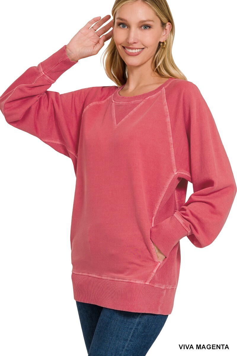 French Terry Sweatshirt With Pockets - Coral Red