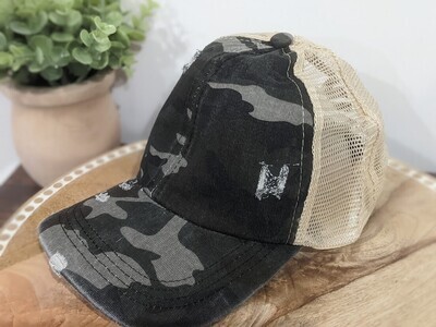 Distressed Baseball Ponytail Hat - Camo
