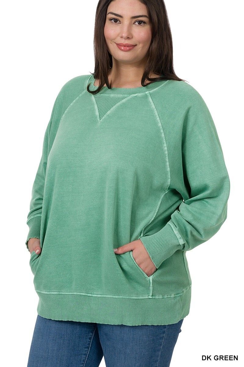 French Terry Sweatshirt With Pockets - Dark Green
