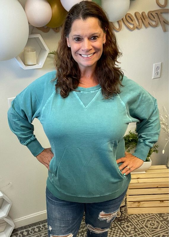French Terry Sweatshirt With Pockets - Teal
