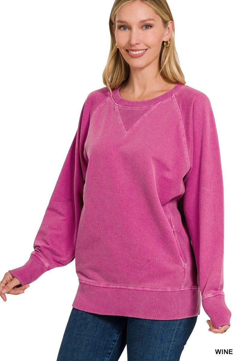French Terry Sweatshirt With Pockets - Wine
