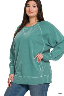 PLUS French Terry Sweatshirt With Pockets -Teal
